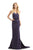 Johnathan Kayne - 524 Draped Blouson Sheath Gown in Blue