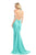 Johnathan Kayne - 524 Draped Blouson Sheath Gown in Blue and Green