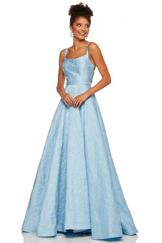 Sherri Hill - 52503 Scoop Brocade A-line Dress In Blue