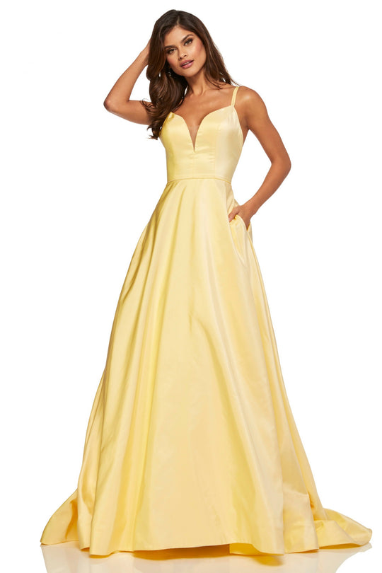 Sherri Hill - 52506 V-Neck Taffeta Dress In Yellow