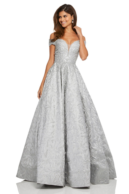 Sherri Hill - 52507 Cap Sleeve Mikado Dress In Silver