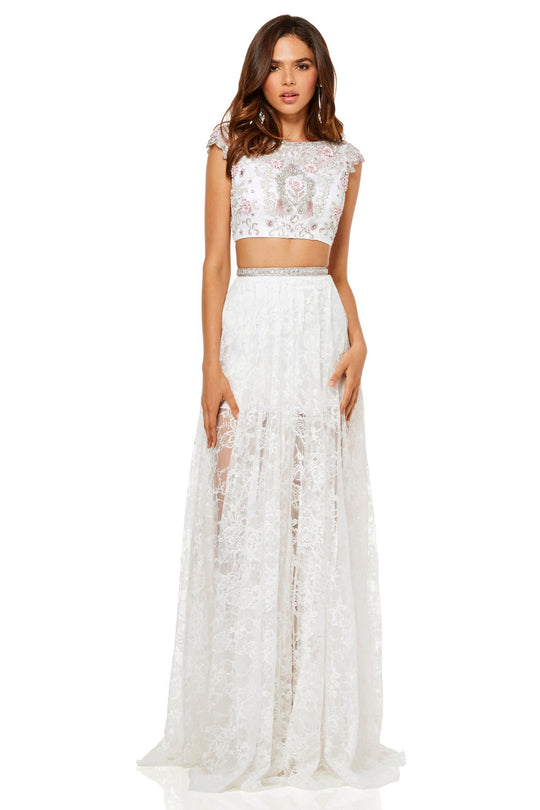 Sherri Hill - 52519 Cap Sleeves Beaded Two-Piece In White