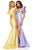Sherri Hill - 52546 Ruffle Sleeves Plunging Neckline Mikado Gown In Yellow and Purple