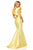 Sherri Hill - 52546 Ruffle Sleeves Plunging Neckline Mikado Gown In Yellow