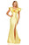 Sherri Hill - 52546 Ruffle Sleeves Plunging Neckline Mikado Gown In Yellow