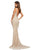 Sherri Hill - 52563 Beaded Plunging Lace Up Back Gown In Neutral and Silver