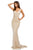 Sherri Hill - 52563 Beaded Plunging Lace Up Back Gown In Neutral and Silver