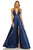 Sherri Hill - 52564 Sleeveless Plunging V-Neck Satin Dress In Blue