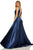 Sherri Hill - 52564 Sleeveless Plunging V-Neck Satin Dress In Blue