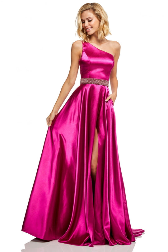 Sherri Hill - 52565 Silk Satin One Shoulder A Line Dress In Pink