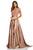 Sherri Hill - 52567 Two Piece Lace Off Shoulder Satin A-Line Gown In Brown and Neutral