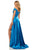 Sherri Hill - 52567 Two Piece Lace Off Shoulder Satin A-Line Gown In Blue and Green