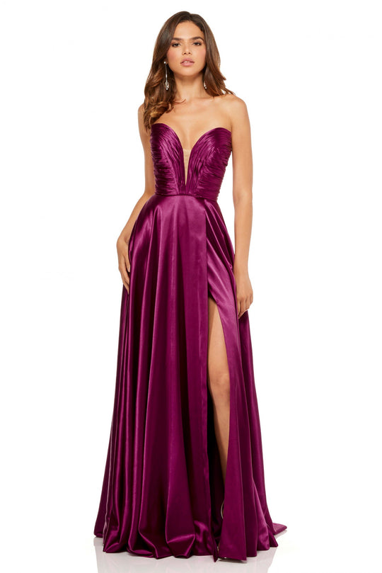 Sherri Hill - 52569 Plunging Sweetheart Ruched Charmeuse Gown In Purple