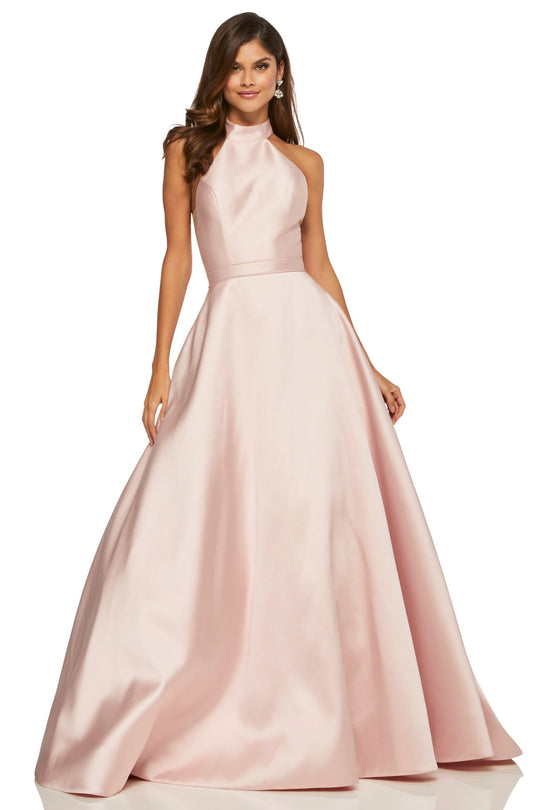 Sherri Hill - 52573 Lace Racerback Halter Satin Dress In Pink
