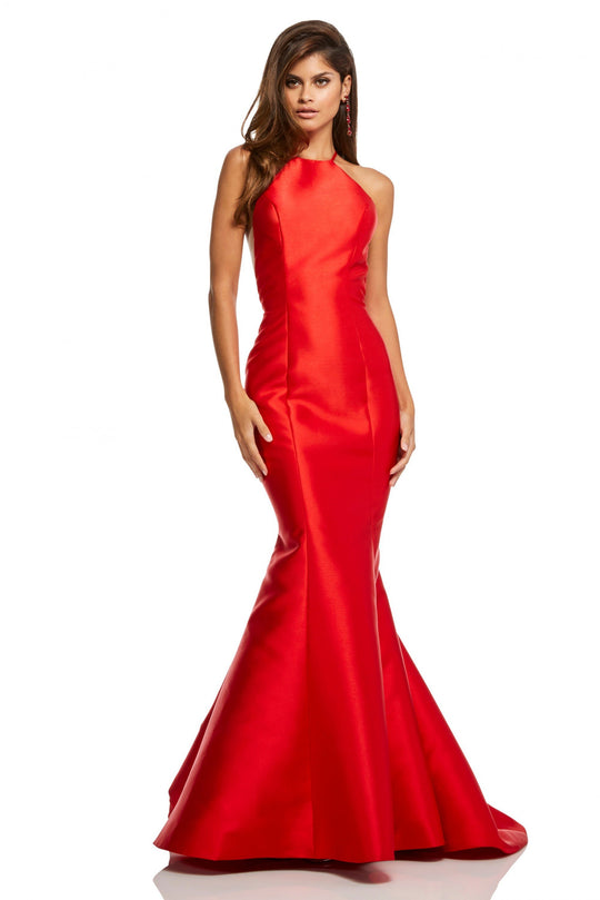 Sherri Hill - 52575 Lace Racerback Taffeta Long Mermaid Dress In Red