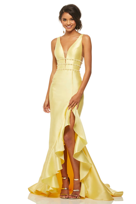 Sherri Hill - 52576 V-Neck Beaded Dress In Yellow