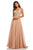 Sherri Hill - 52589 Beaded Plunging V Neck Chiffon Gown In Neutral and Brown
