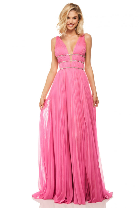 Sherri Hill - 52593 Plunging V-Neck Chiffon A Line Dress In Pink