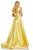 Sherri Hill - 52595 Tiered Ruffle Sleeves Mikado A-Line Ballgown In Yellow