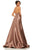Sherri Hill - 52597 Sleeveless Satin V-Neck Beaded Dress In Brown