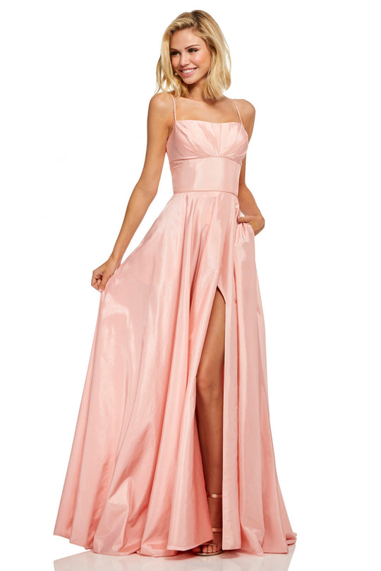 Sherri Hill - 52602 Sleeveless A Line Taffeta Dress with High Slit In Pink