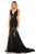 Sherri Hill - 52606 Deep V-neck Chiffon Mermaid Dress With Train In Black and Silver