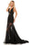 Sherri Hill - 52606 Deep V-neck Chiffon Mermaid Dress With Train In Black and Silver