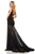Sherri Hill - 52606 Deep V-neck Chiffon Mermaid Dress With Train In Black and Silver