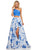 Sherri Hill - 52617 Single Shoulder Print Dress In White and Blue
