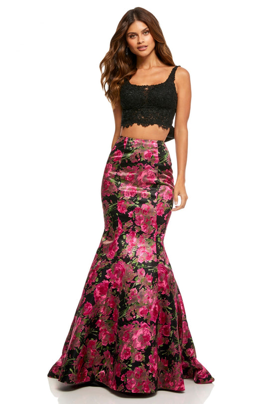 Sherri Hill - 52628 Two Piece Mermaid Printed Dress In Black and Pink