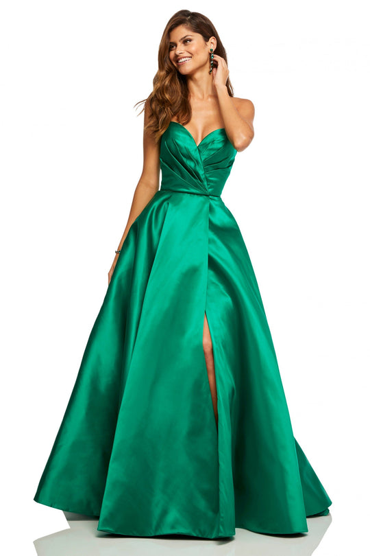 Sherri Hill - 52631 Strapless Sweetheart Satin Ballgown In Green