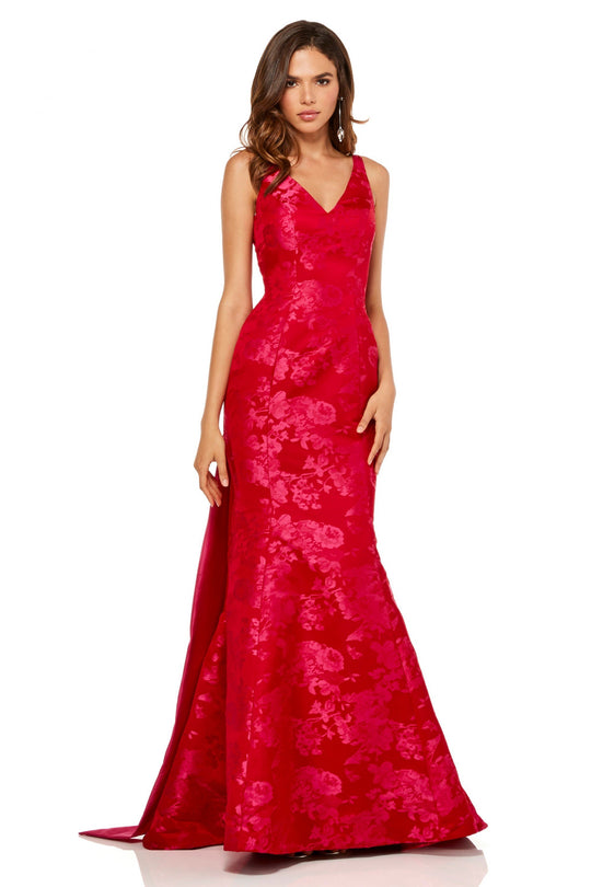 Sherri Hill - 52637 V-Neck and Back Printed Long Dress In Red and Pink