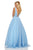 Sherri Hill - 52640 Glitter Chiffon Deep V-neck A-line Dress In Blue