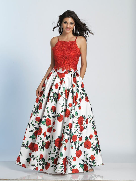 Dave & Johnny - A5265 Embroidered Floral Pleated Gown in Print