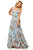 Sherri Hill - 52667 V-Neck Ruffled A-line Long Dress In Blue and Multi