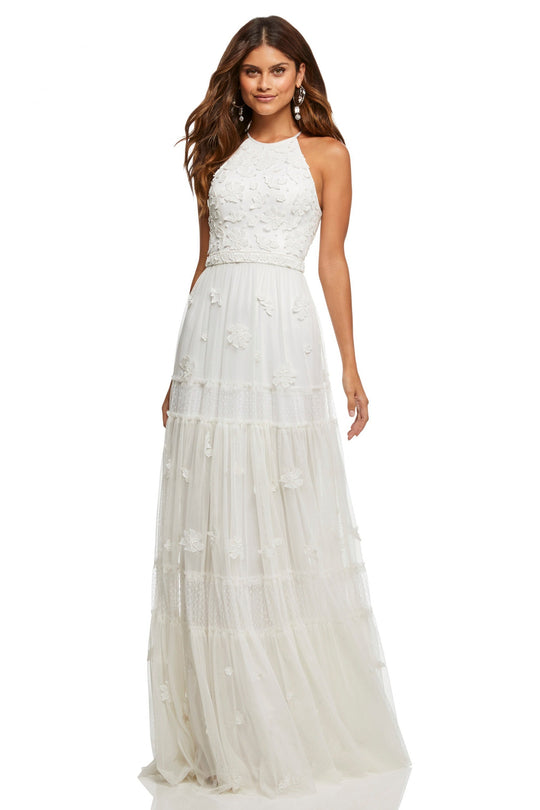 Sherri Hill - 52687 Halter Neck A-line Long Dress In White