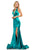 Sherri Hill - 52702 Deep Halter V-neck Mermaid Dress With Train In Green