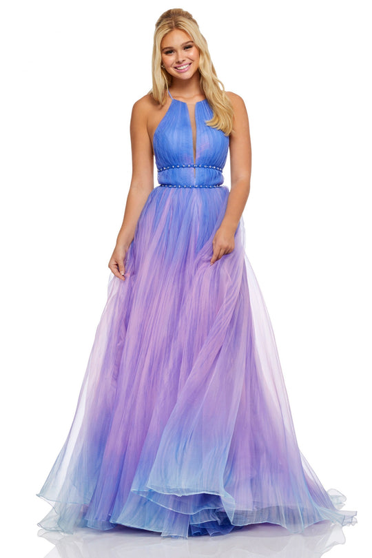 Sherri Hill - 52704 Ombre Halter Long A-line Dress In Blue and Purple