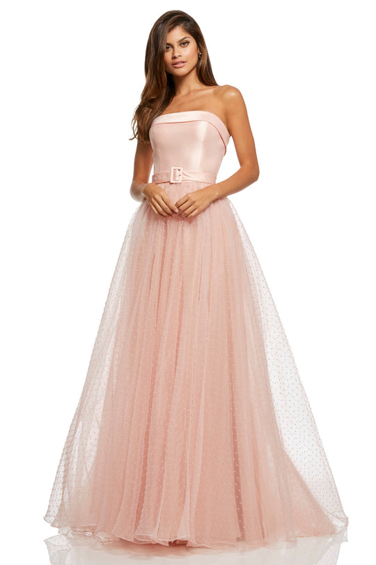 Sherri Hill - 52709 Strapless Satin Bodice Buckled A-Line Gown In Pink