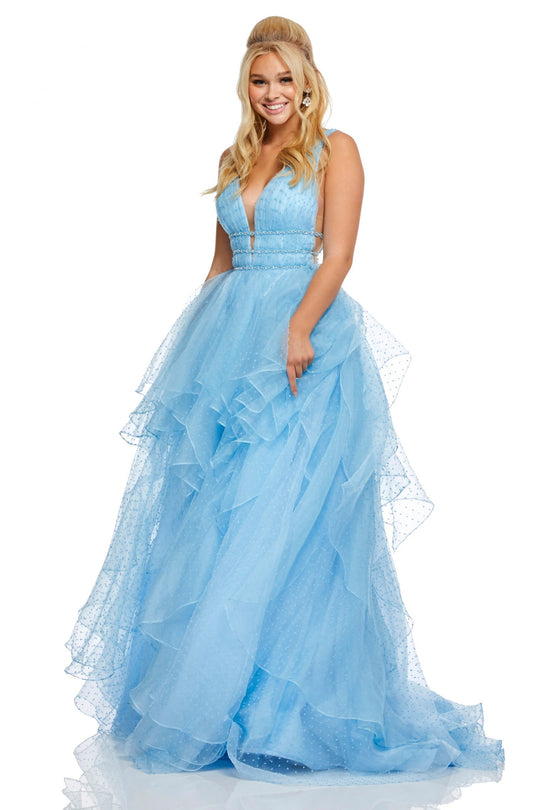 Sherri Hill - 52710 Jewel Crusted Waist Tiered Ballgown In Blue