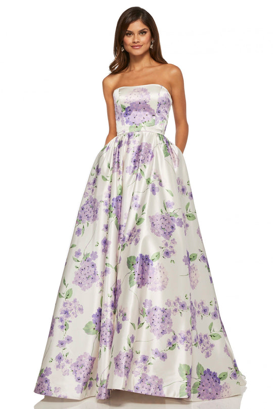 Sherri Hill - 52723 Full Figured Strapless Dress In White and Purple