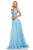 Sherri Hill - 52729 Lace Off The Shoulder Chiffon A-line Dress In Blue