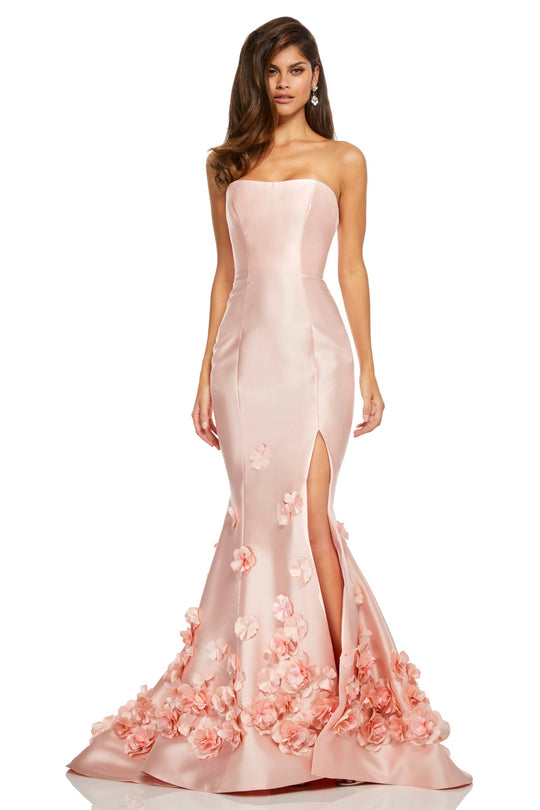 Sherri Hill - 52744 Strapless Flower Appliqued Fitted Dress In Pink
