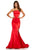 Sherri Hill - 52753 Satin Strapless Fitted Dress with Sweep train In Red