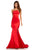 Sherri Hill - 52753 Satin Strapless Fitted Dress with Sweep train In Red