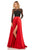 Sherri Hill - 52765 Lace Long Sleeve Bateau Charmeuse A-line Dress In Black and Red