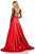 Sherri Hill - 52765 Lace Long Sleeve Bateau Charmeuse A-line Dress In Black and Red