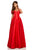 Sherri Hill - 52769 Surplice Foldover Off Shoulder Satin Gown In Red