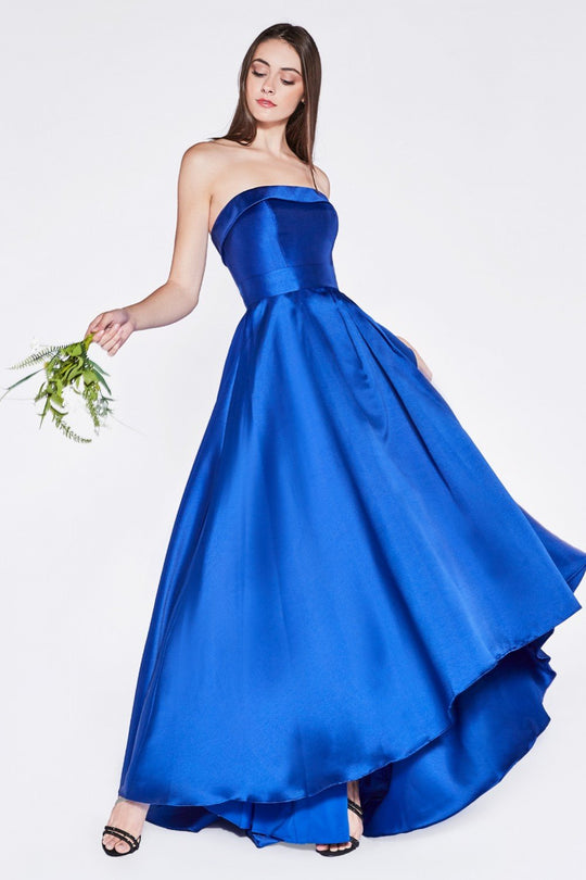 Cinderella Divine - 5277 Strapless Mikado High Low Hem Gown In Blue
