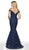 Intrigue by Blush - 528 Lace Off-Shoulder Mermaid Dress In Blue